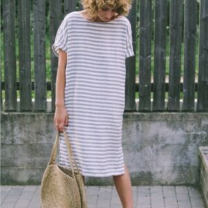 Offon Midi low back tunic dress, Dark Turquoise linen, VGUC